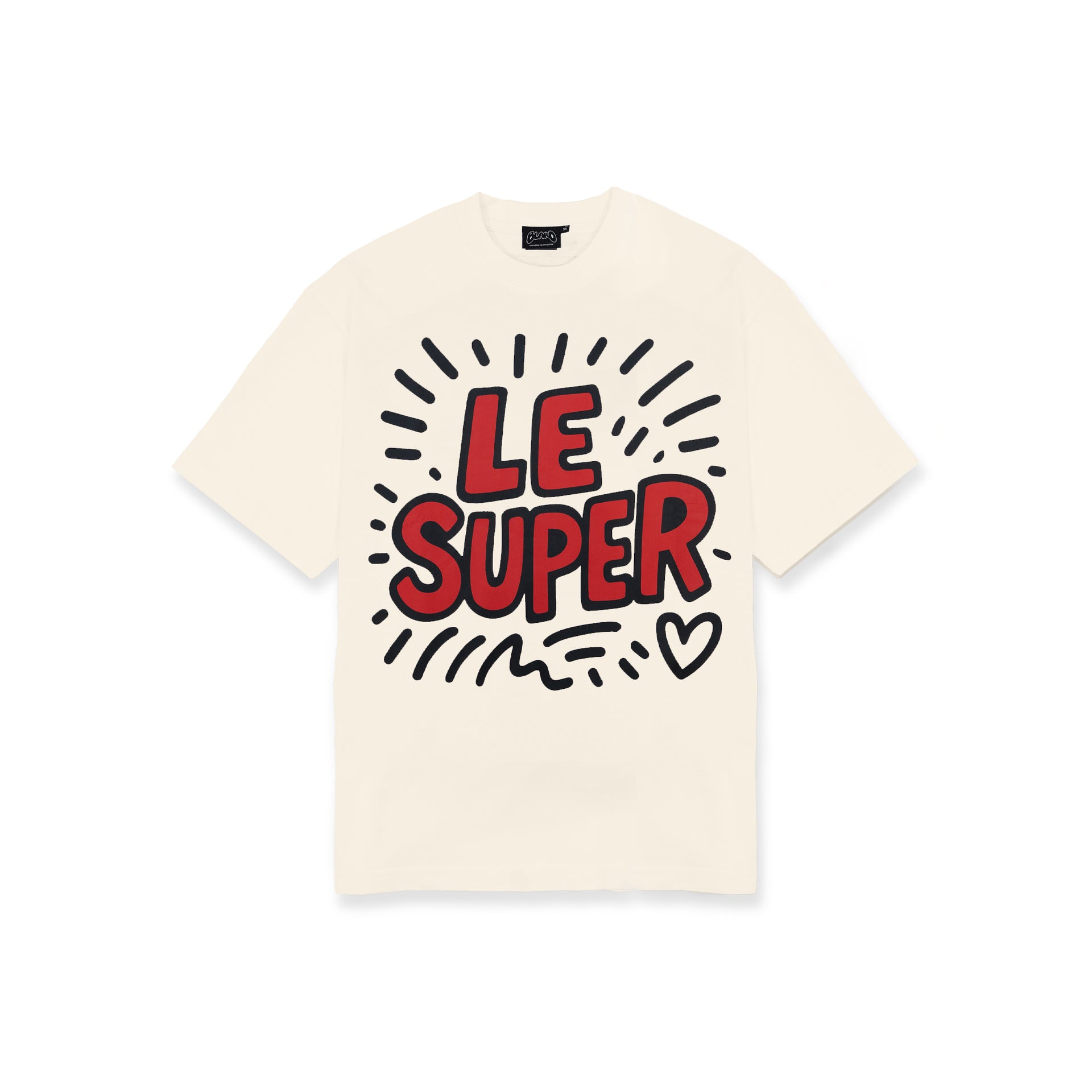 Cream graphic t-shirt with bold front print, round neck t-shirt style