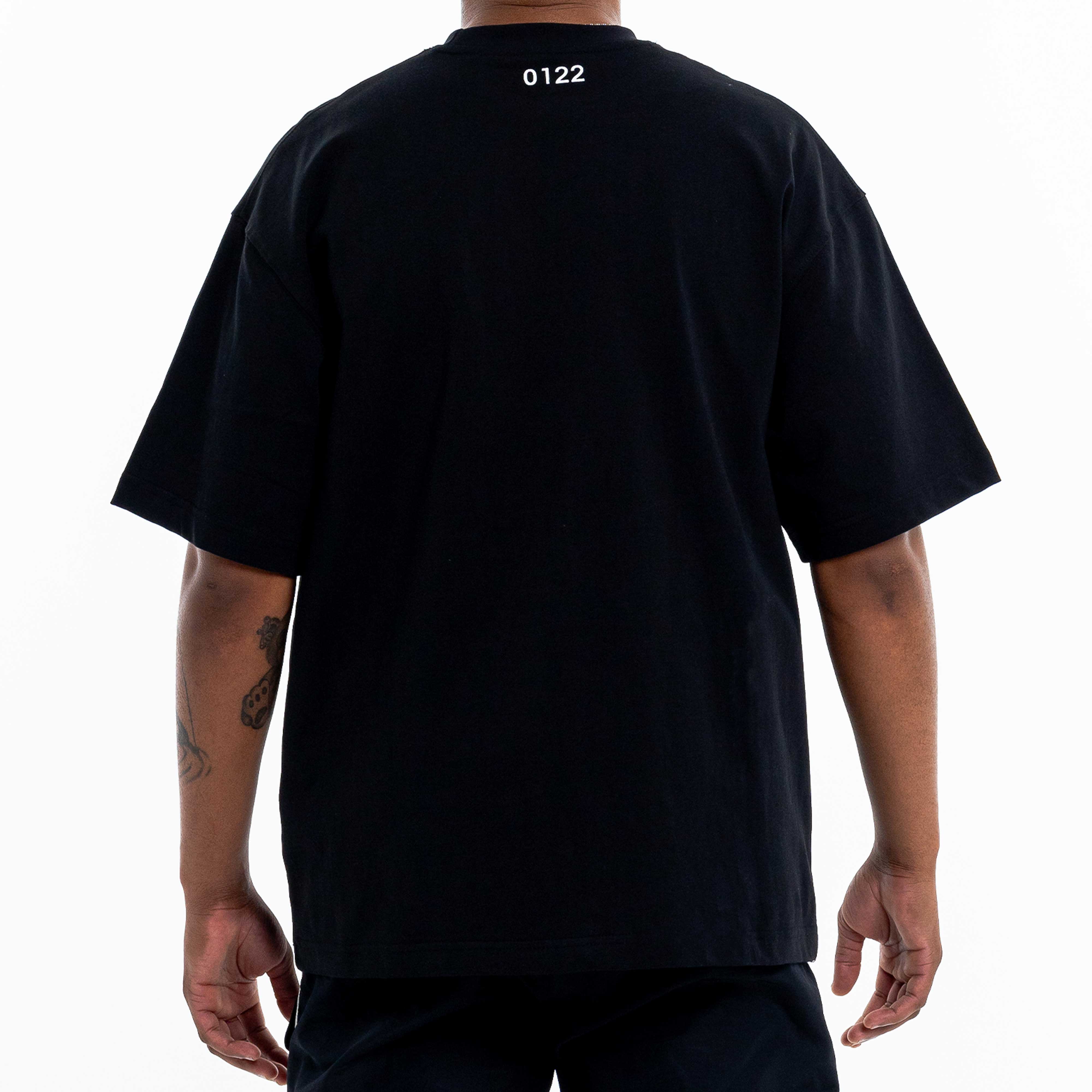 Back view of black t-shirt from a top South African brand